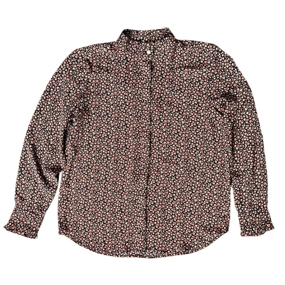 Loft Blouse Button Up Floral Print Women’s Petite XS Ruffle Hem Stand Up Collar
